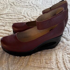 Fly London Burgundy Leather Platform Mary Jane